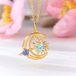 Personalised Sun and Moon Necklace with Birthstone Celestial Jewellery Birthday Mother's Day Gift for Mom Woman