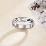Personalized Paw Print Birthstone Sterling Silver Ring with Engraved Name Memorial Jewellery Pet Loss Sympathy Gift for Women Cat Dog Moms