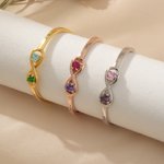 Personalized Sterling Silver Infinity Double Heart Birthstones Cuff Bracelet with Engraved Name Birthday Anniversary Valentine's Day Gift for Women