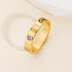 Personalized Paw Print Birthstone Sterling Silver Ring with Engraved Name Memorial Jewellery Pet Loss Sympathy Gift for Women Cat Dog Moms