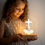 Personalised Cross Initial Star Praying Animal Acrylic LED Night Light with Name and Wooden Base Baptism Birthday Gift for Kids