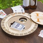 Personalized Engraved Monogram Wooden Cribbage Board Set with 4 Tracks and 16 Pegs Travel Party Game Birthday Gift for Cribbage Lovers