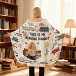 Personalized Birth Flower Cartoon Reading Girl Soft Throw Hooded Blanket with Name Home Birthday Gift for Librarians Book Lovers
