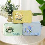 Personalisierte Vintage Geburt Blume Multicolor Portable Streifen Kosmetiktasche mit Namen tägliche Reise Essentials Geburtstag Geschenk für Frauen