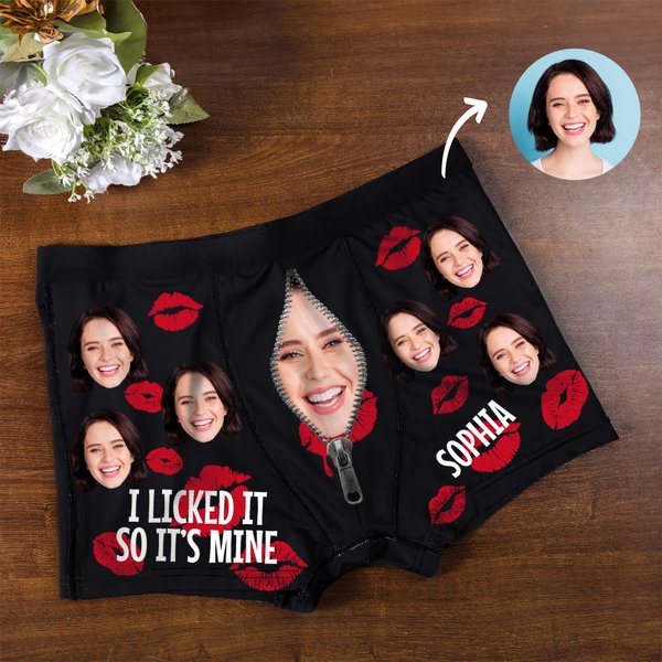 Personalised Funny Face Photo Red Lips Boxer Brief Men's Underwear with Name Valentine's Day Anniversary Gift for Men