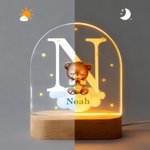 Personalised Cross Initial Star Praying Animal Acrylic LED Night Light with Name and Wooden Base Baptism Birthday Gift for Kids