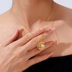 Personalised Sun and Moon Necklace with Birthstone Celestial Jewellery Birthday Mother's Day Gift for Mom Woman