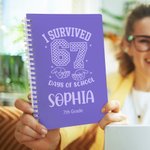Personalised Funny I Survived 67 Days of School A5 Spiral Notebook with Name and 120 Lined Pages Birthday Back to School Gift for Kids Students