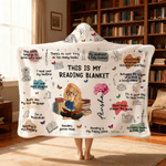 Personalized Birth Flower Cartoon Reading Girl Soft Throw Hooded Blanket with Name Home Birthday Gift for Librarians Book Lovers