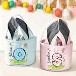 Personalized Cute Bunny Ears Polka Dot Initial Easter Basket with Name Egg Hunt Accessories Easter Party Gift for Boys Girls