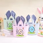 Personalized Cute Bunny Ears Polka Dot Initial Easter Basket with Name Egg Hunt Accessories Easter Party Gift for Boys Girls