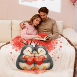 Personalised Love Heart Tree Cute Penguin Couple Tassel Soft Throw Blanket with Name and Date Home Decor Wedding Anniversary Gift for Couple