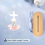 Personalised Cross Initial Star Praying Animal Acrylic LED Night Light with Name and Wooden Base Baptism Birthday Gift for Kids