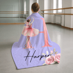 Personalised Rose Cartoon Ballerina Girl  Soft Throw Blanket with Initial and Name Home Decor Dance Team Birthday Gift for Ballet Lovers