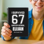 Personalised Funny I Survived 67 Days of School A5 Spiral Notebook with Name and 120 Lined Pages Birthday Back to School Gift for Kids Students