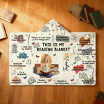Personalized Birth Flower Cartoon Reading Girl Soft Throw Hooded Blanket with Name Home Birthday Gift for Librarians Book Lovers