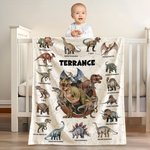 Personlig Dinosaurie Tema Multicolor Mjuk Pläd Filt med Namn Heminredning Födelsedagspresent för Barn Dinosaurie Älskare