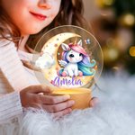 Personalised Fantasy Unicorn Dreamy Moon LED Night Light with Wooden Base and Name Nursery Decor Birthday Baby Shower Gift for Girls