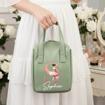 Personalised Ballerina Alphabet Floral Name Portable PU Leather Makeup Bag with Handle Travel Accessories Birthday Gift for Ballet Lovers