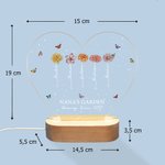 Veilleuse LED en Forme de Cœur Personnalisée avec 1 à 12 Fleurs de Naissance Noms Titre et Texte Cadeau Fête des Mères pour Maman Grand-Mère