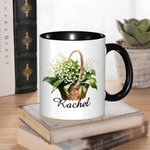 Personalized Birth Flower Basket 11oz Ceramic Coffee Mug with Name Birthday Gift for Women