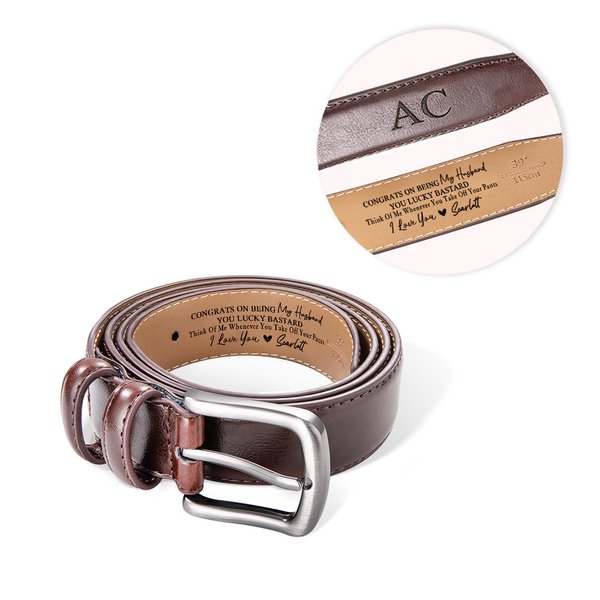 Cintura in pelle personalizzata I Love You con testo inciso Anniversario San Valentino Accessorio per viaggi d'affari Regalo per il marito