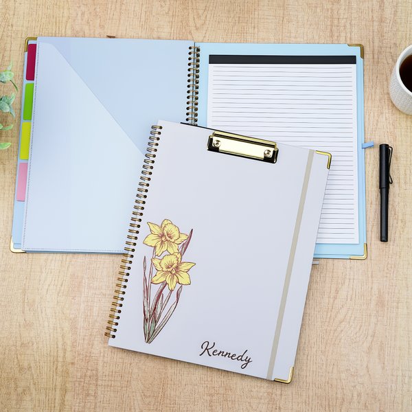 Personalized Birth Flower Multicolour A4 Clipboard with Name PP Inner Page and Notepad Office Supplies Birthday Gift for Teacher Student Office Staff
