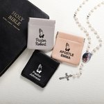 Personalised Praying Hands PU Leather Squeeze Rosary Pouch Storage Bag with Name Communion Baptism Gift for Christians
