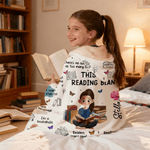 Personalized Birth Flower Cartoon Reading Girl Soft Throw Hooded Blanket with Name Home Birthday Gift for Librarians Book Lovers