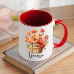 Personalized Birth Flower Basket 11oz Ceramic Coffee Mug with Name Birthday Gift for Women