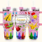 Personalised Colourful Composition Book Apple Crayon 40oz Insulated Tumbler with Name and Straw Back to School Appreciation Gift for Teacher