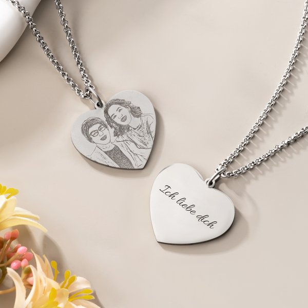 Personalisierte herzhörmige gravierte Foto-Halskette mit Text Geburtstag Jahrestag Geschenk für Familie Freunde