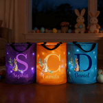 Gepersonaliseerde Peter Konijn Bunny LED licht emmer tas mand met initiaal en naam paaseieren jacht benodigdheden Party Favors geschenk voor kinderen familie