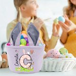 Personalized Cute Bunny Ears Polka Dot Initial Easter Basket with Name Egg Hunt Accessories Easter Party Gift for Boys Girls
