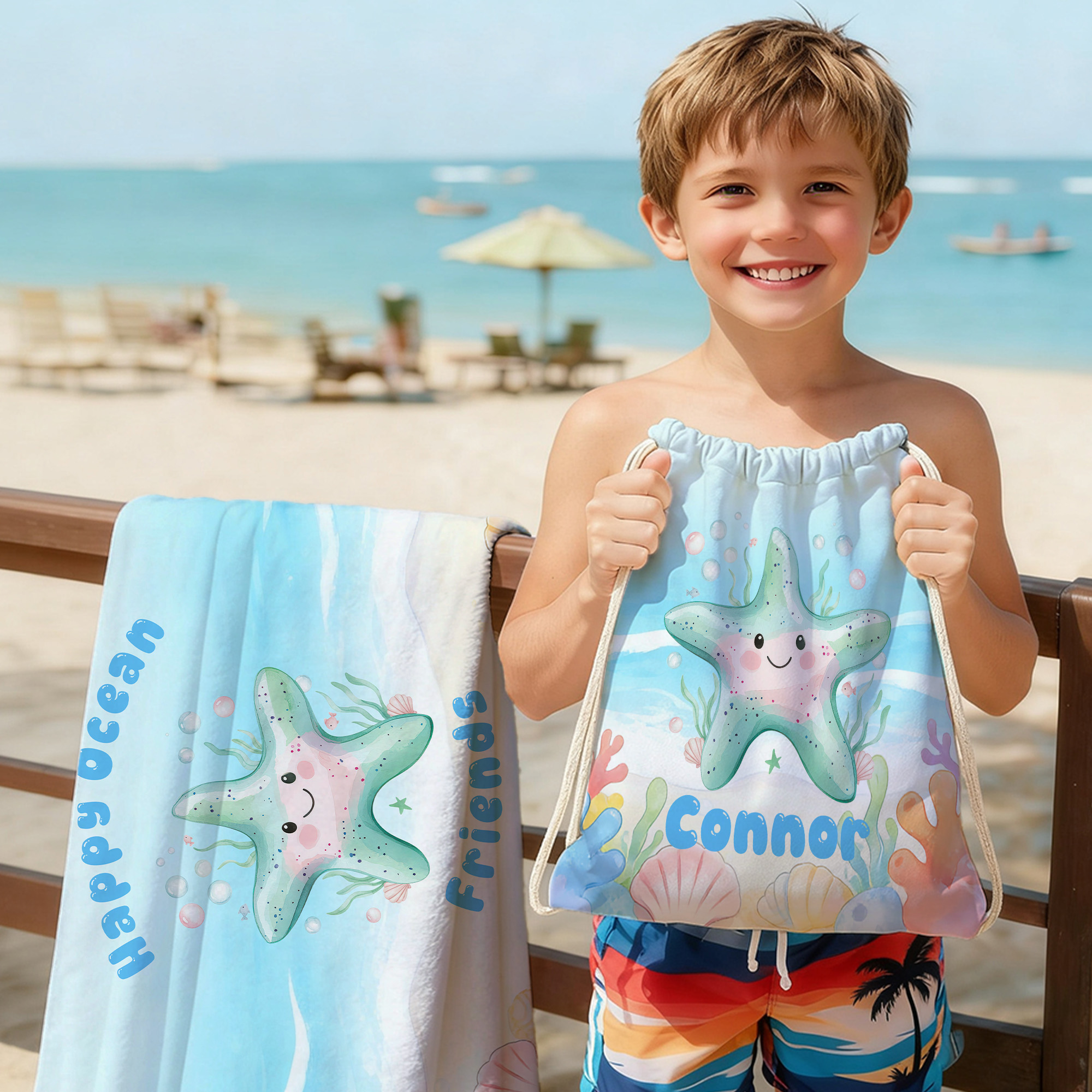 Serviette de plage à séchage rapide personnalisée avec nom et titre Fête de la plage Cadeau d'anniversaire essentiel pour les garçons et les filles sur le thème de l'océan