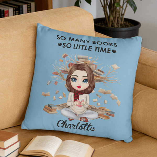 Personalised Cartoon Character Soft Cushion Cover with Name Home Decor Book Club Birthday Gift for Women Girls Reading Lovers