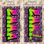Personalisiertes Stilvolles Graffiti Strandtuch mit Namen Schnelltrocknend Party Reise Geburtstag Geschenk für Familie Kinder