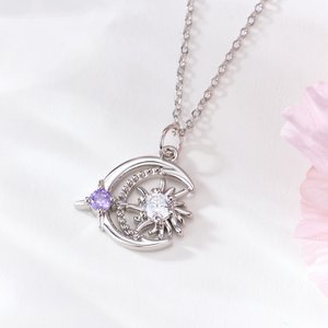 Personalized Sun and Moon Necklace with Birthstone Celestial Jewelry Birthday Mother's Day Gift for Mom Woman