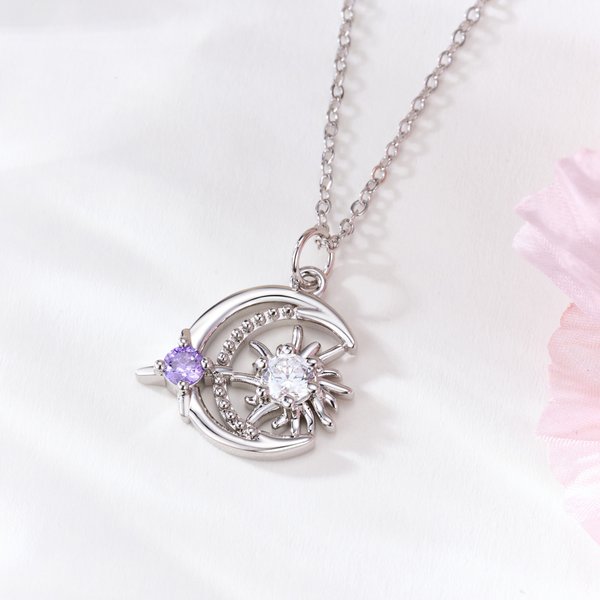 Personalised Sun and Moon Necklace with Birthstone Celestial Jewellery Birthday Mother's Day Gift for Mom Woman