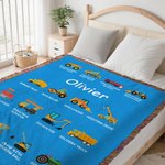 Personalized Construction Truck Soft Blanket with Name Birthday Christmas Gift for Kids Truck Lovers