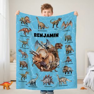 Personalized Dinosaur Themed Multicolor Soft Throw Blanket with Name Home Decor Birthday Gift for Kids Dinosaur Lover