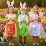 Gepersonaliseerde Peter Konijn Bunny LED licht emmer tas mand met initiaal en naam paaseieren jacht benodigdheden Party Favors geschenk voor kinderen familie