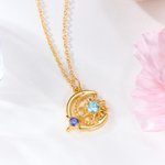 Personalised Sun and Moon Necklace with Birthstone Celestial Jewellery Birthday Mother's Day Gift for Mom Woman