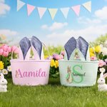 Personalized Cute Peter Rabbit Ears Stripe Easter Basket with Name and Initial Easter Party Favor Eggs Hunting Gift for Kids