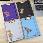 Bloc-notes A4 personnalisé avec fleur de naissance Multicolore avec page intérieure en PP et bloc-notes Fournitures de bureau Cadeau d'anniversaire pour enseignant(e) étudiant(e) personnel de bureau