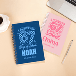 Personalised Funny I Survived 67 Days of School A5 Spiral Notebook with Name and 120 Lined Pages Birthday Back to School Gift for Kids Students