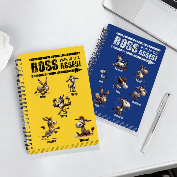 Personalised Boss Pain In The Asses Funny Donkey Spiral A5 Notebook with Name Daily Planner Diary Birthday Gift for Colleague Friend
