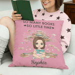 Personalised Cartoon Character Soft Cushion Cover with Name Home Decor Book Club Birthday Gift for Women Girls Reading Lovers