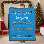 Personalized Construction Truck Soft Blanket with Name Birthday Christmas Gift for Kids Truck Lovers