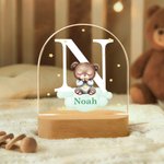 Personalised Cross Initial Star Praying Animal Acrylic LED Night Light with Name and Wooden Base Baptism Birthday Gift for Kids